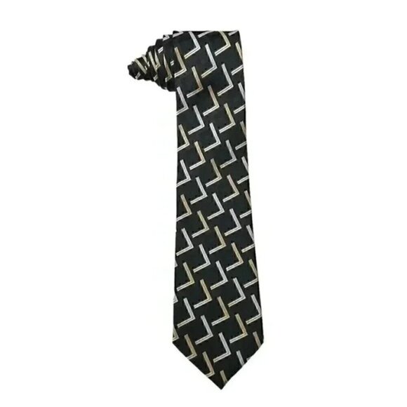 Joseph & Feiss Silk Tie Black Gold Silver Print - Picture 1 of 8